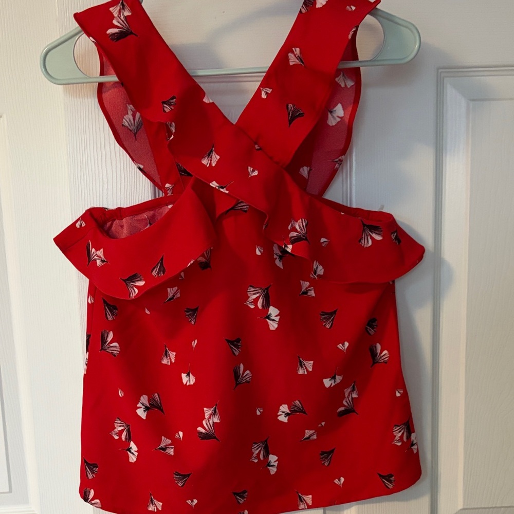Banana Republic Vibrant Red Top with Floral Design